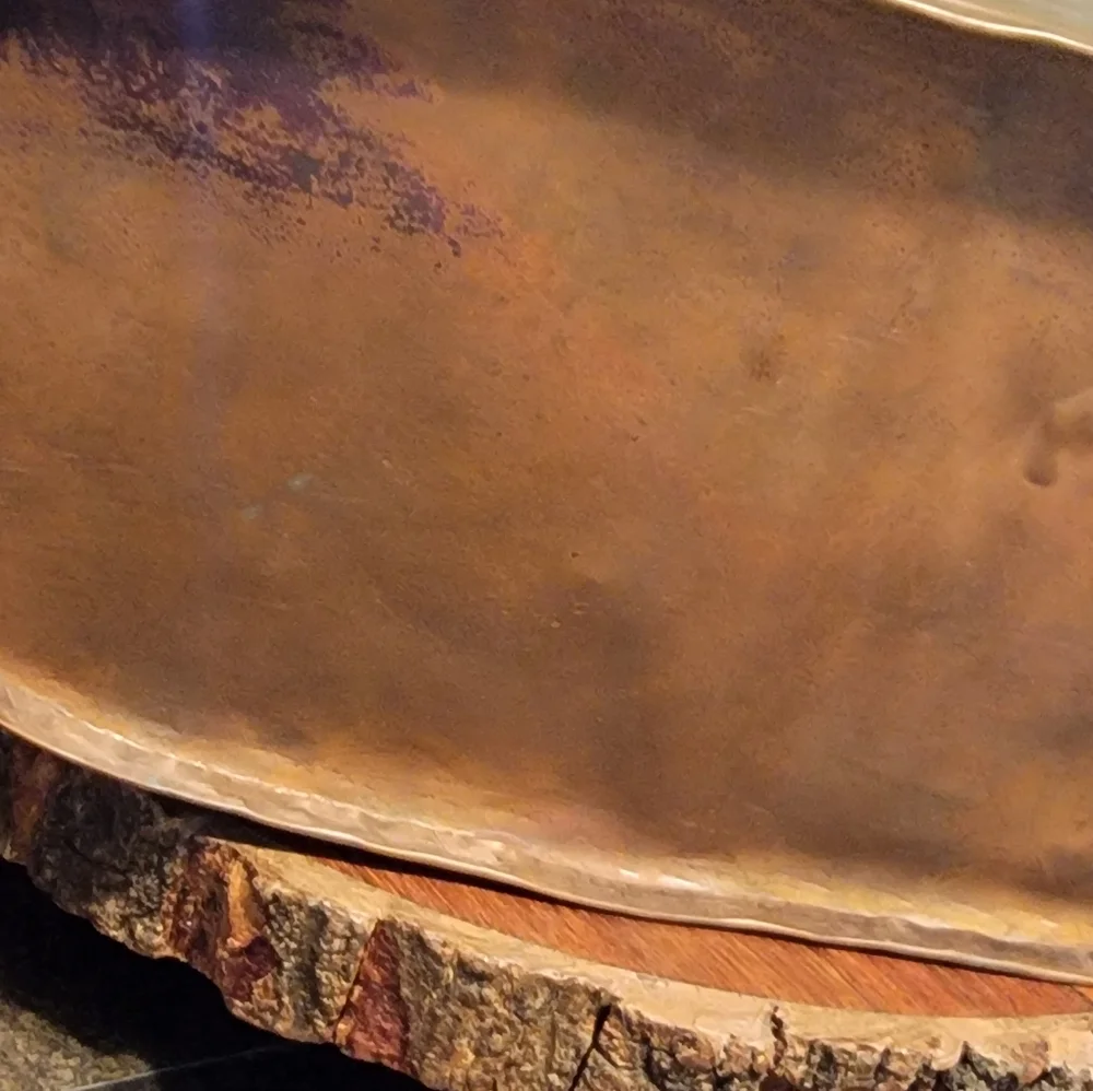 Antique Hand Crafted Copper Cauldron Vessel Tub Planter Cast Hnd Rivited Marked - Picture 5 of 13